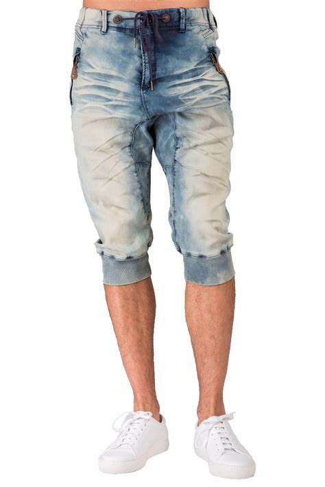 Level 7 Mens Premium Jogger Capri Knit Denim Shorts Medium Clouded Blue