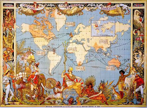 British Imperial Federation Map Of The World 1886 Antique Map