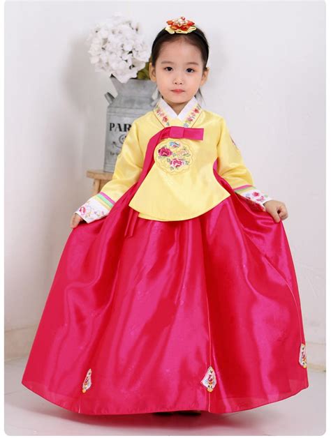 Girls Korean Hanbok Royal Princess Yellow Top Red Skirt The Korean
