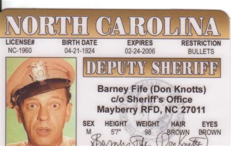barney fife aka don knotts of the andy griffith show id card drivers license 8 96 picclick