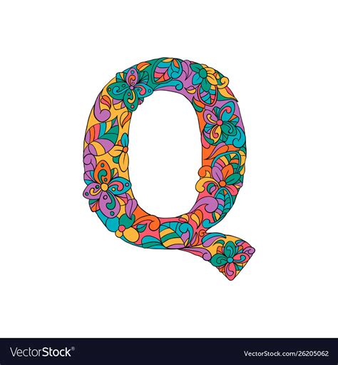Colorful Ornamental Alphabet Letter Q Font Vector Image
