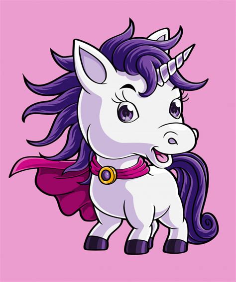 Cute Unicorn Super Hero Cartoon Hand Drawn Premium Vector