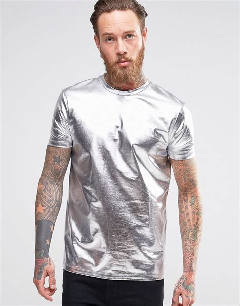 Asos T Shirt In Metallic Silver At Asos T Shirts Long
