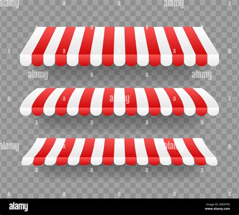 Colored Striped Awnings Set For Shop Restaurants And Market Store On