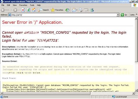 Microsoft Crm Hacks Mscrm Diagnostic Cannot Open Database Mscrm Config Requested By The