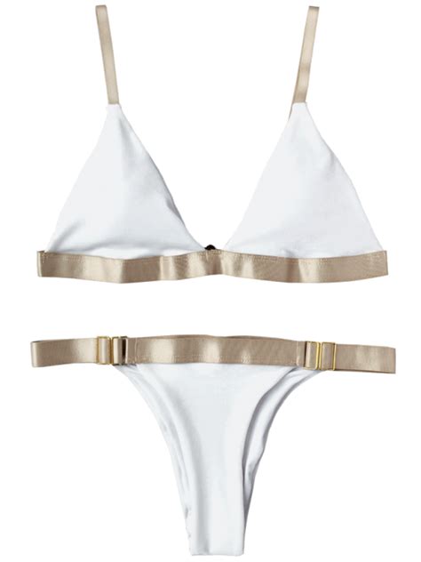 ad padded adjusted straps velvet bikini white two tone a pair of velvet material bikini set