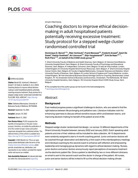 PDF Coaching Doctors To Improve Ethical Decision Making In Adult Hospitalised Patients