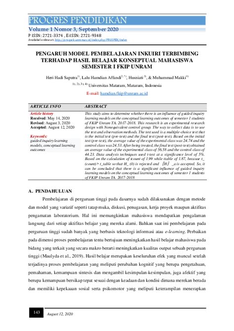 Pdf Pengaruh Model Pembelajaran Inkuiri Terbimbing Menggunakan