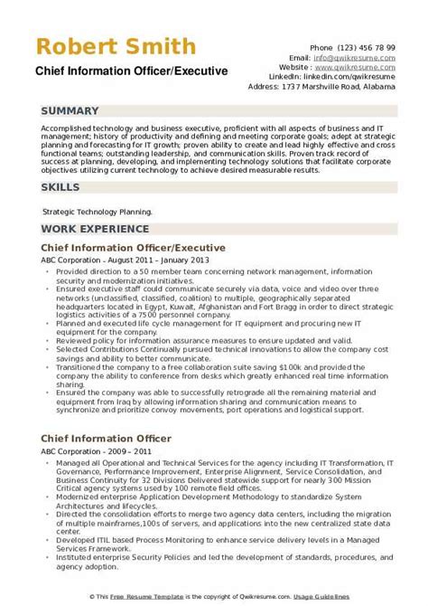 Chief Information Officer Resume Samples Qwikresume