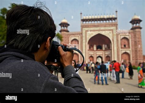Photographer Taking Pictures At Taj Mahal Architecture And Indian