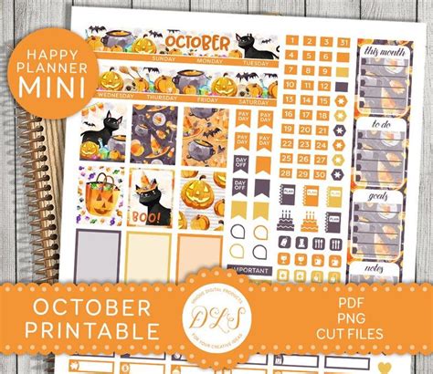 Printable October Monthly Stickers Kit Printable Halloween Etsy