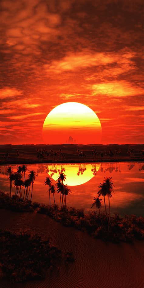Download Wallpaper 1080x2160 Sunset Red Sky Aerial View Tropical Red