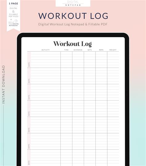 Digital Workout Log For Goodnotes Weekly Workout Template Workout