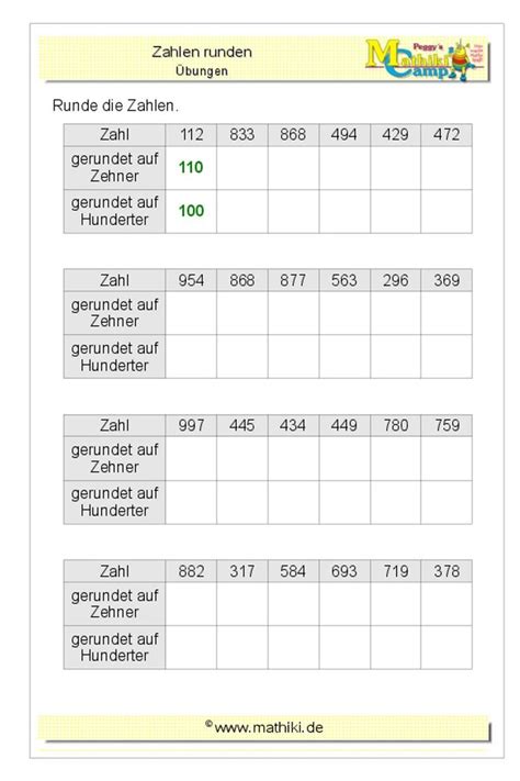 Corectează ordinea paginilor dacă este necesar. Runden bis 1000 (Klasse 3) | Mathe 5 klasse ...