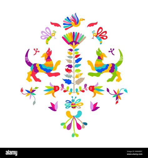 Vector Folk Mexican Otomi Style Embroidery Pattern Stock Vector Image