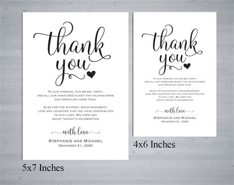 Wedding Thank You Note Printable Thank You Card Template Etsy