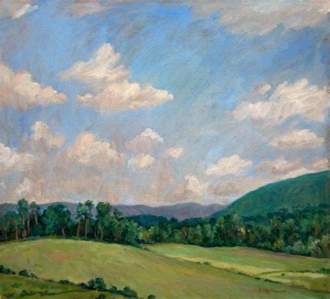 Large Oil Painting Landscape Hot And Hazy Summer Berkshires 22x24 On