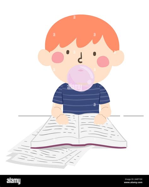 Ilustración De Un Niño Chico Leyendo Un Libro Y Estudiar Al Masticar