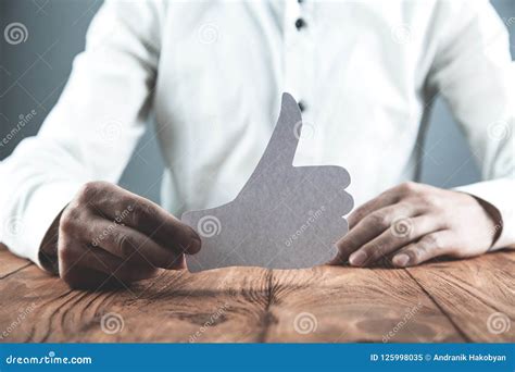 Man Showing Paper Thumbs Up Sign Social Network Concept Stock Image