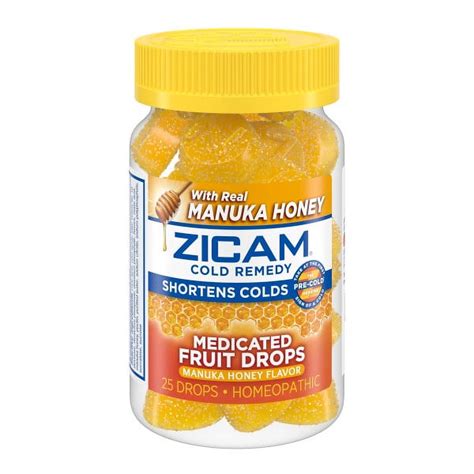 Zicam Cold Remedy Medicated Fruit Drops Manuka Honey Flavor 25ct 1 Ea2pack