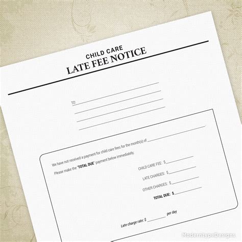 Late Fee Notice for Child Care Printable