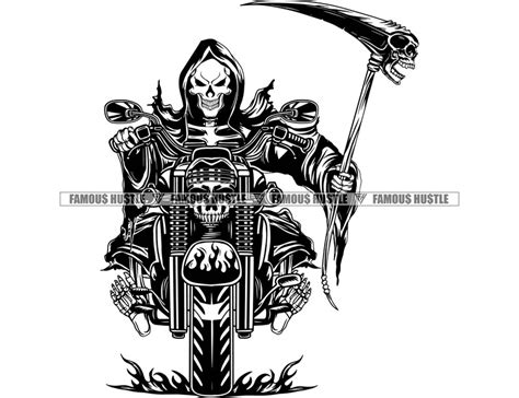 Grim Reaper Skeleton Motorcycle Biker Killer Skull Sickle Fire Etsy