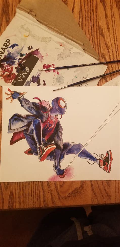 Miles Morales By Me Ink And Watercolor Rspiderman