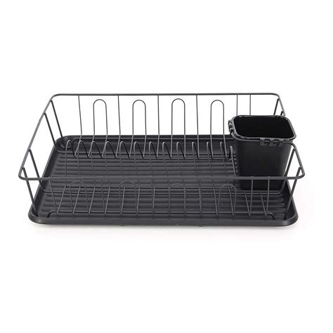 Dish Rack Drainer With Drip Tray And Cutlery Holder Anti Rust Black