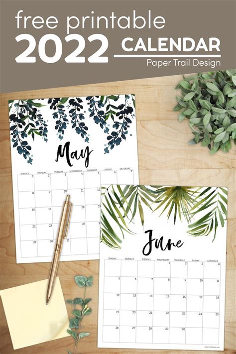 Free 2022 Calendar Printable Floral Paper Trail Design In 2021