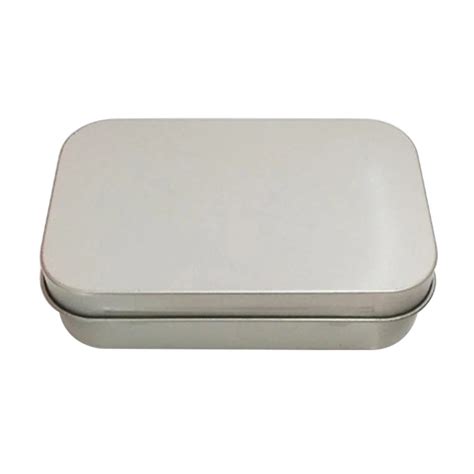 Plain Silver Rectangular Hinged Tin Box Mini Portable Box Small Storage