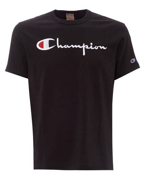 Champion Mens Large Script Logo T Shirt Black Crew Neck Tee