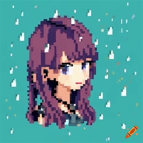 Pixel Art Of A Rain Drop Anime Girl