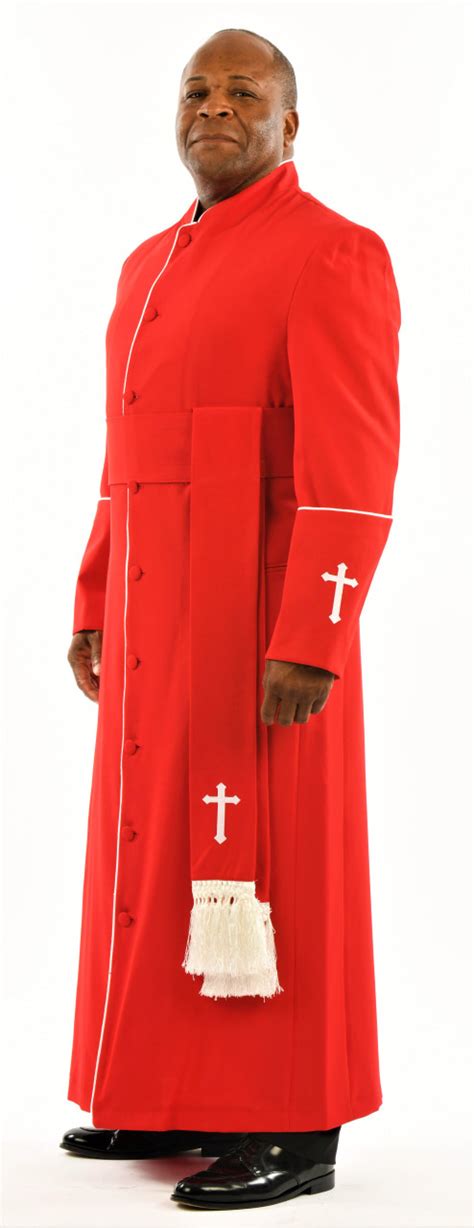 005 Mens Preacher Clergy Robe And Cincture Set In Red And White