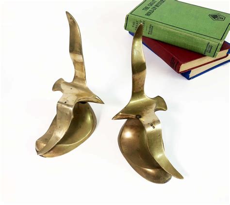 Vintage Brass Bookends Pair Of Solid Brass Flying Bird Seagull 2