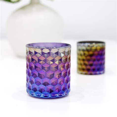 Wholesale Iridescent Honeycomb Candle Glass Candle Jar Set High Quality Honeycomb Candle Jar