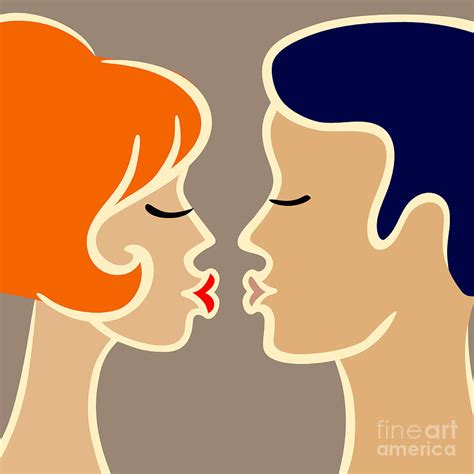 Romantic Cartoon Image Of Kissing Digital Art By Yulia Lavrova Fine