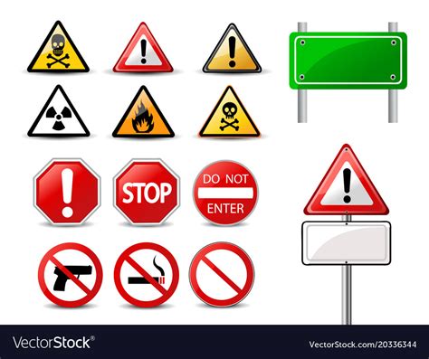 Road Signs And Triangular Warning Hazard Signs Vector Image