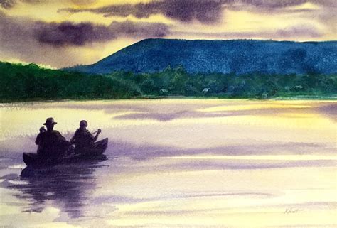 Watercolor Of Smith Mountain Lake Virginia By Robert Hewitt Smith