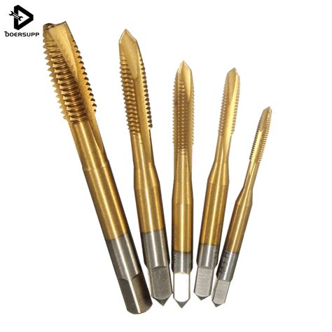 5pcsset Pointed Tapping Thread Forming Tap Titanium Coated Hss Metric