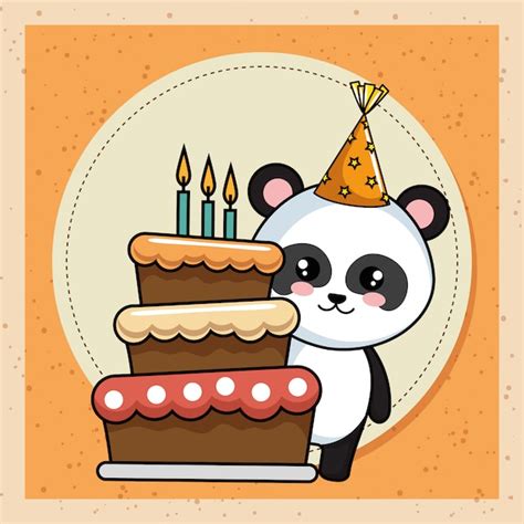 Premium Vector Happy Birthday Card With Panda Bear