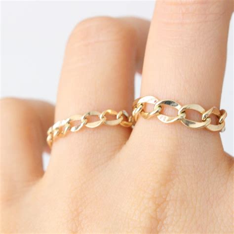 14k Solid Gold 3mm Chain Ringchain Ringsolid Gold Chain Etsy