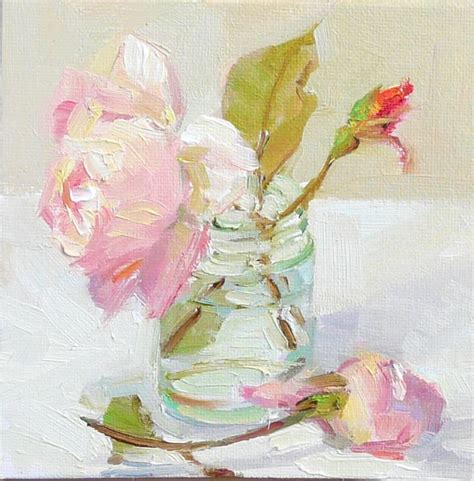 Roses In Mint Jar Still Life Oil On By Joy Olney Flower Art