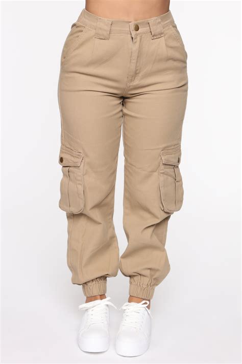 Available In Khaki Denim Olive And Rust Cargo Jogger Pants High Waist Button Zipper Closure