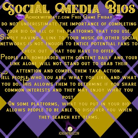 Free Game Friday Social Media Bios Achickwitbeatz The Producer