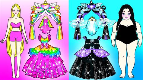 Paper Dolls Dress Up Thin Rapunzel VS Fat Wednesday Addams Barbie Wedding Handmade YouTube