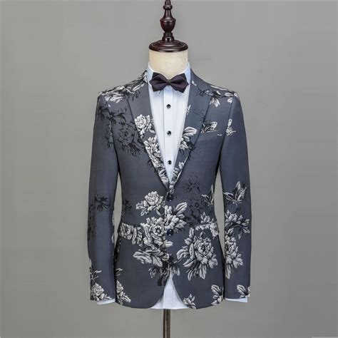 na50 mens floral groom wedding suit new style homecoming custom made men suits slim fit gray