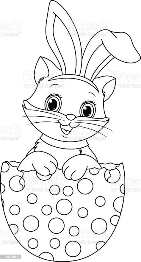 Easter Cat Coloring Page Stock Illustration - Download Image Now - iStock