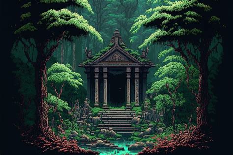 Premium Ai Image Pixel Art Ancient Temple In The Forest Temple Ruins