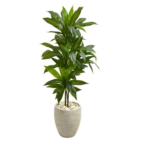 Nearly Natural 4 Ft Dracaena Artificial Plant In Sand Colored Planter Real Touch Walmart