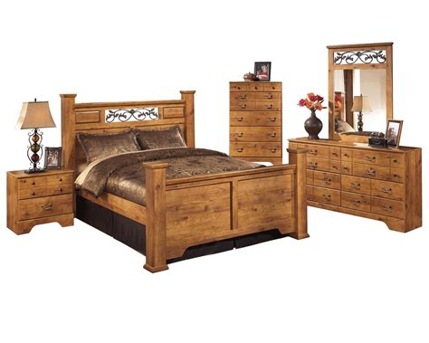 ashley furniture bittersweet 5 pc queen poster bedroom set w chest light brown